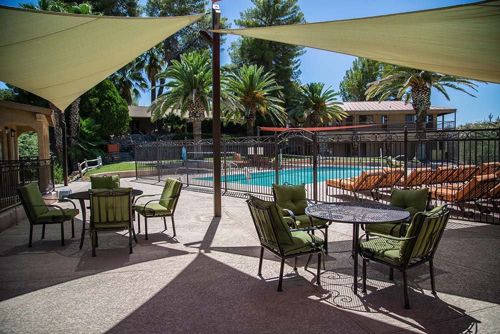 The pool and patio at The Meadows